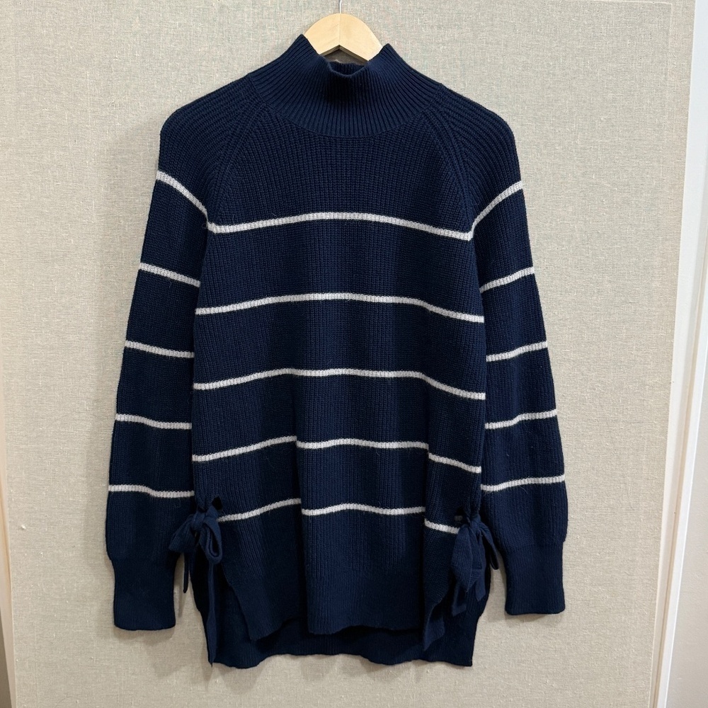 Rebecca Taylor Striped Mock Side Ties Turtleneck Sweater Medium